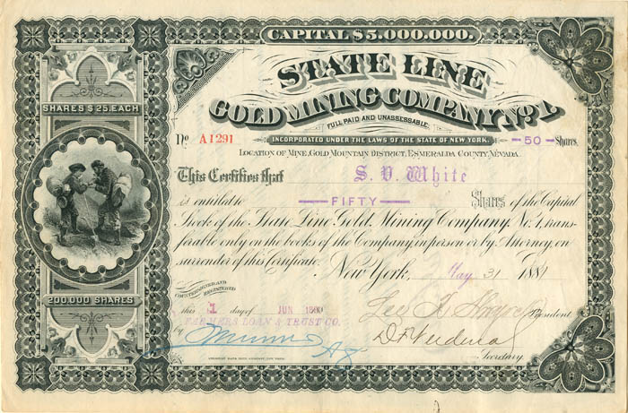 State Line Gold Mining Co. No. 1 - Stock Certificate